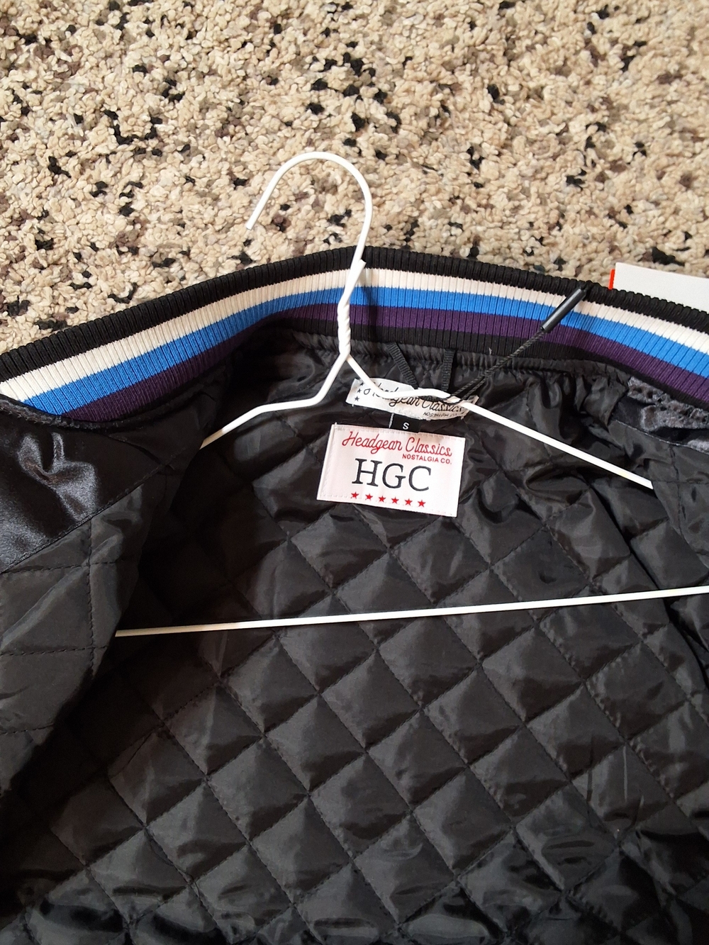 HGC Headgear Classics Quilted Bomber Jacket - Black with Blue Trim